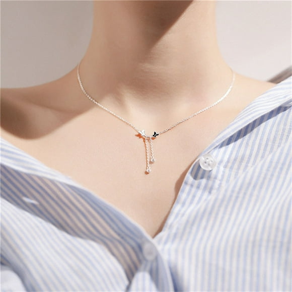 pstuiky Layered Necklaces for Women, Mori Super Immortal Temperament Sweet Double Twin Flying Collar Chain Versatile Necklace Jewelry for Women Necklaces Custom Necklaces for Women Sale