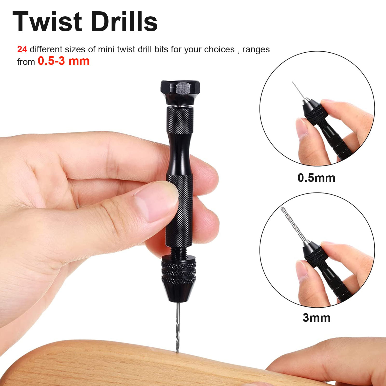 TRIXES Black High Precision Mini Hobby Hand Drill for Wood Plastic and Rubber 