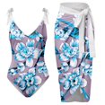 thumbnail image 1 of Gibobby Batas de baño mujeres spa Traje de baño con estampado de flores y cuello en V para mujer Conjuntos de bikini con falda y delantal(Morado,XL), 1 of 4