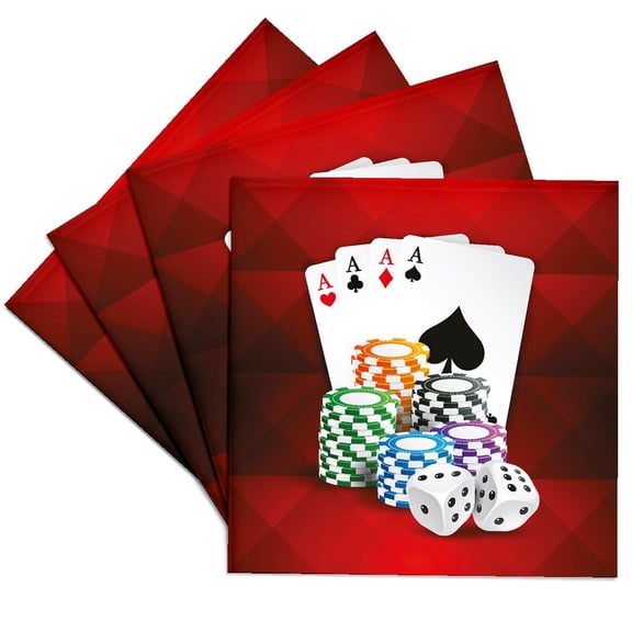 3drose, Illustration of Poker Card with Chips Casino Hobby, Set of 4 Ceramic Tile Coasters