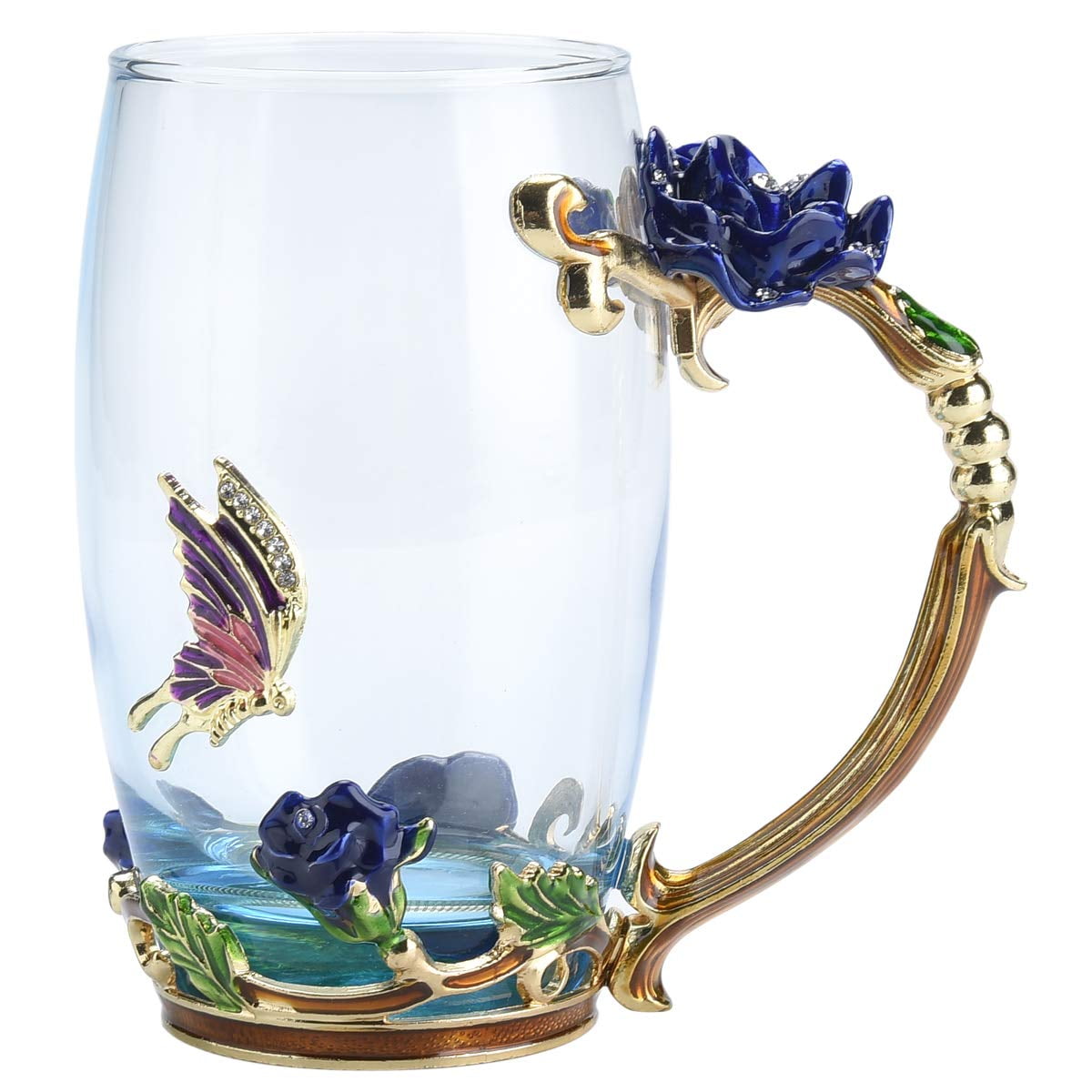 Handmade Crystal Enamel Flower Glass Tea Cup Coffee Mugs W/ Gift Box Home Decor