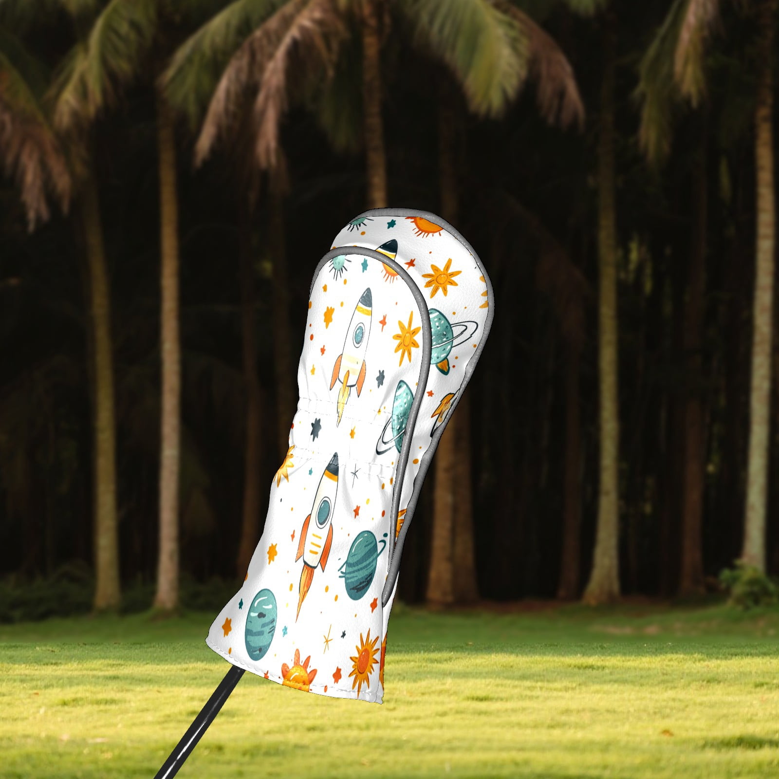 Golf Club Covers PU Leather Waterproof Head Covers for Fairway Woods Hybrids Spaceship Sun
