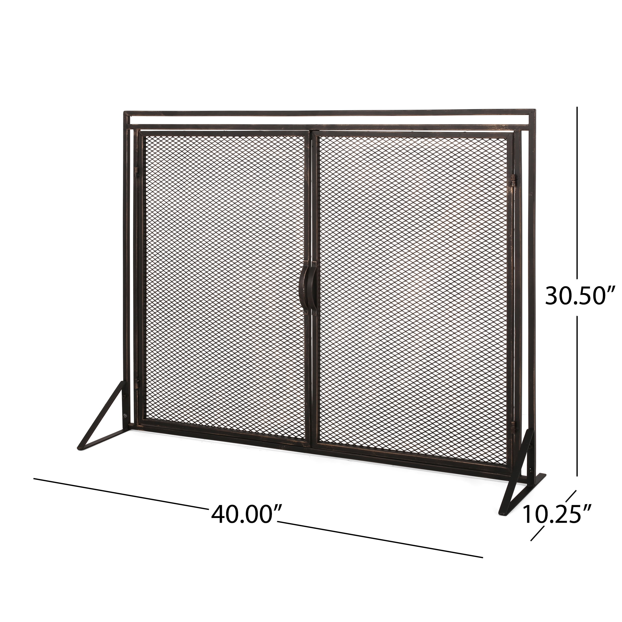 Noble House Cartwright Metal 2 Door Fireplace Screen, Black Brushed Gold