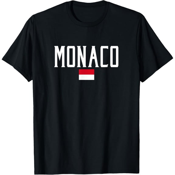 men and women can wear,Monaco Flag and White Text T-Shirt