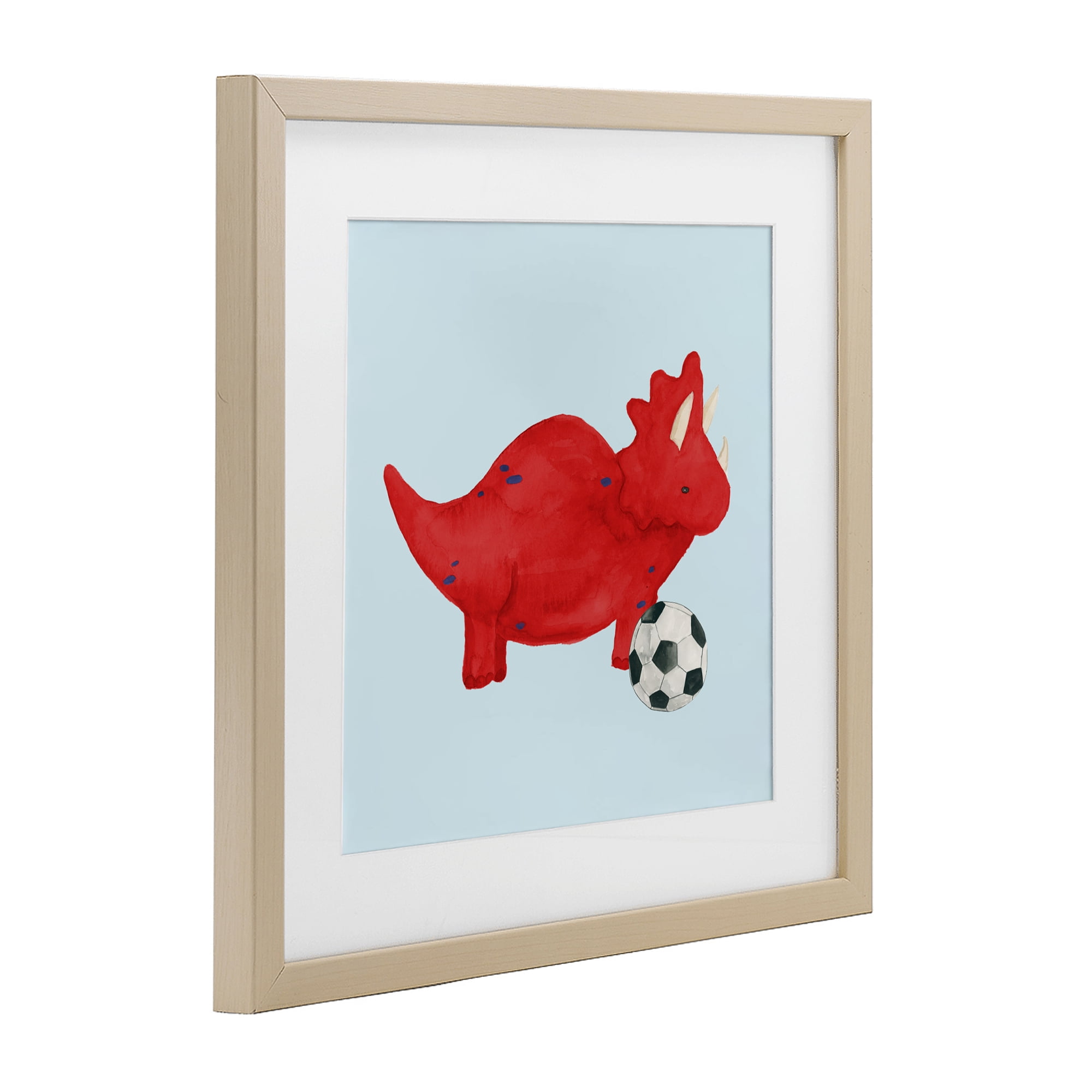 Stupell Industries Baby Dino with Ball Birch Framed Print Under Glass, design by Lucille Price