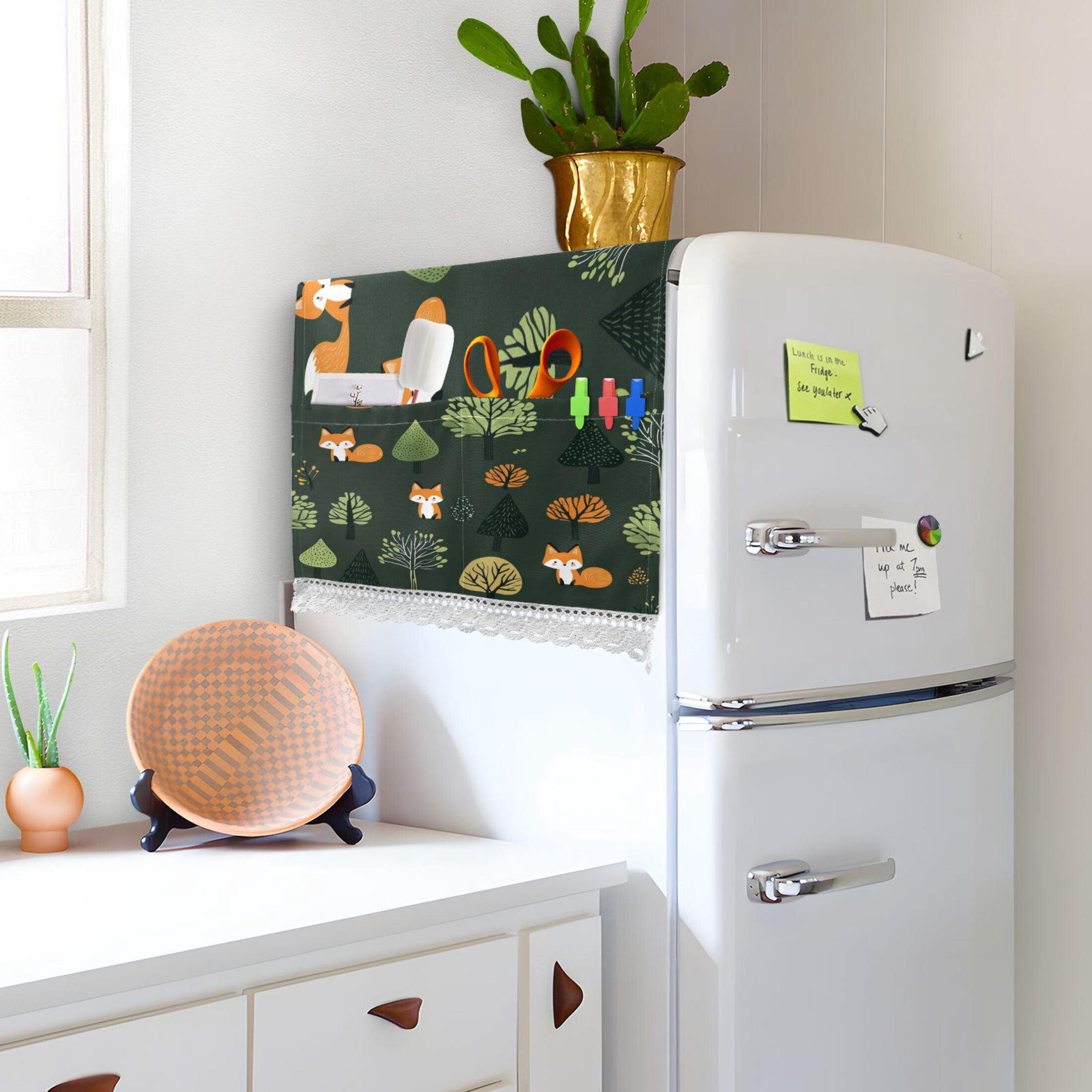 Foxes in The ForestWasher and Dryer Covers Dust-Proof and Oil Resistant Fridge Cover with 4 Storage Pockets Washing Machine Top Cover for Laundry Kitchen Home 51.2 x 22 In