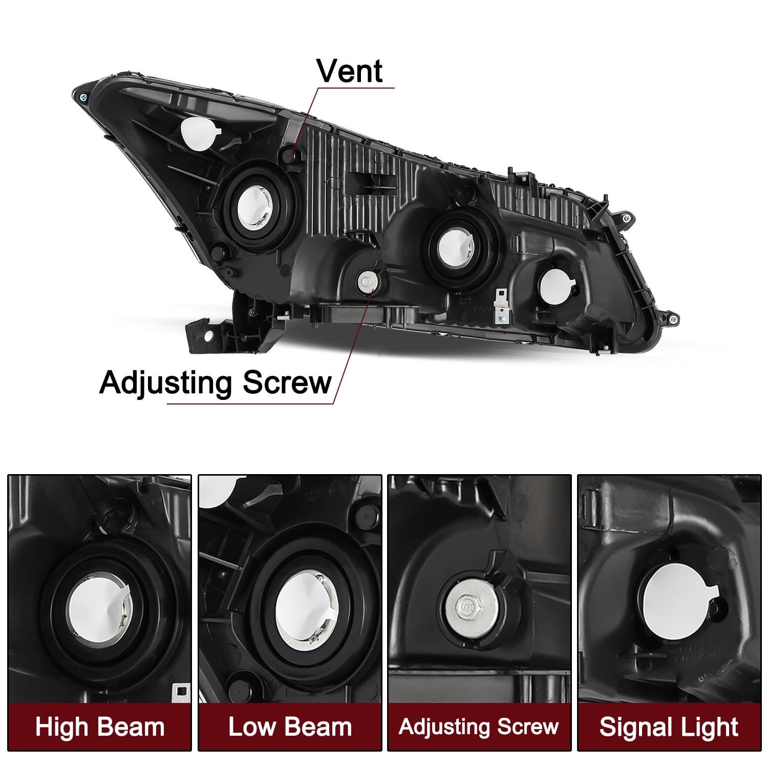 For 2008-2012 Honda Accord Sedan 4Dr Black Clear Headlights Assembly Pair
