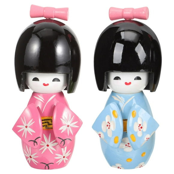 2pcs Japanese Doll Kimono Doll Cabinet Wood Japanese Figurine Japanese Restaurant Table Decor