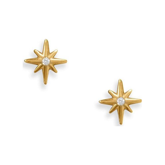 Star Stud Earrings with Cubic Zirconia 14k Gold-plated Sterling Silver