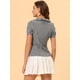 thumbnail image 4 of Camisa A cuadros con Volantes Allegra K de manga corta con cuello Peter Pan para Mujer Azul M, 4 of 5