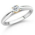 thumbnail image 2 of Gem Stone King 0.22 Ct Round White Topaz 925 Silver and 10K Yellow Gold Solitaire Engagement Ring (Size 9), 2 of 4