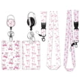 thumbnail image 1 of Paquete de 2 Porta Credencial Retráctil con Clip y Cordón, Cordón Estampado Cereza Lazo Rosa Soporte para Identificación, 1 of 5