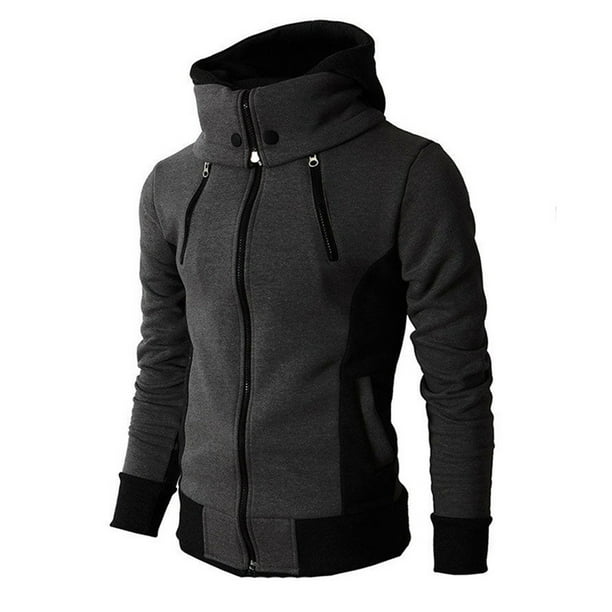 Suéter grueso con capucha para hombre, chaqueta informal de otoño e invierno, chaqueta de dos piezas falsa para deportes al aire libre para hombre Pompotops oipoqjl10103
