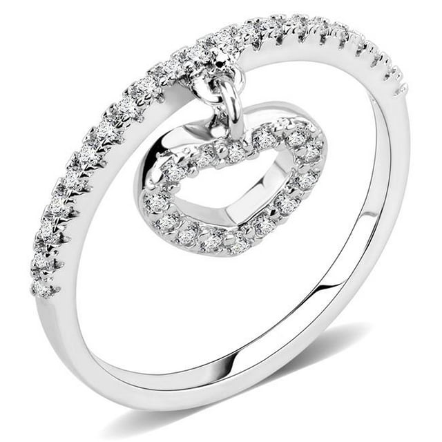 Women Rhodium Brass Ring with AAA Grade CZ in Clear - Size 8