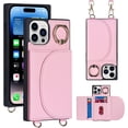 thumbnail image 5 of Crossbody Phone Cases for iPhone 14 Pro Max with Card Holder for Women,iPhone 14 Pro Max Case Wallet with Lanyard Strap,PU Leather Magnetic Clasp [Ring Holder Kickstand],(Pink), 5 of 14