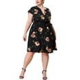 thumbnail image 1 of GRACE & GRANDEUR Robe d'Été pour Femme Grande Taille de la Saint-Patrick à Manches Courtes, Col en V, Midi à Fleurs 2X Noir, 1 of 5