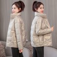 thumbnail image 4 of Chaqueta de algodón gruesa sin lavado con cara brillante para mujer, chaqueta de algodón corta y holgada, chaqueta de cuello alto, chaqueta de algodón de plumón para mujer, 4 of 5