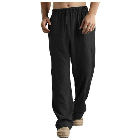 Kureaily Men Spring And Summer Pant Casual All Solid Color Painting Loose Plus Size Trouser Fashion Beach Pockets Pant