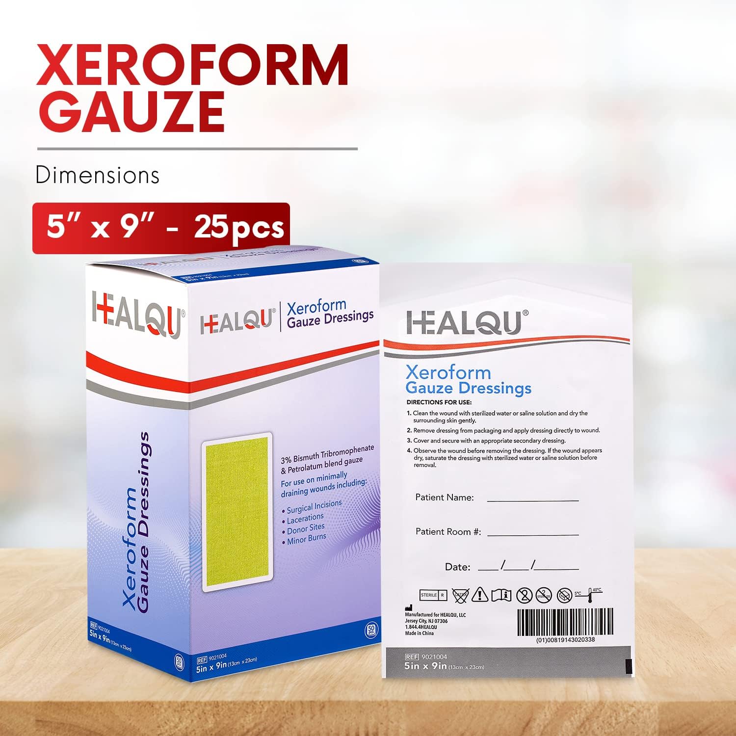 HEALQU Xeroform Petrolatum Dressing 5x9, 25 Count - Sterile Non-Adherent Gauze Pads for Low Exudate Wounds, Lacerations, Burns & Skin Grafts