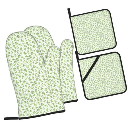

Zeuib Bamboo 1 Oven Mitts and Potholders BBQ Gloves Kitchen Oven Glove High Heat Resistant 500 Degree Extra Long Oven Mitts and Potholder with Non-Slip Silicone Surface for Cooking