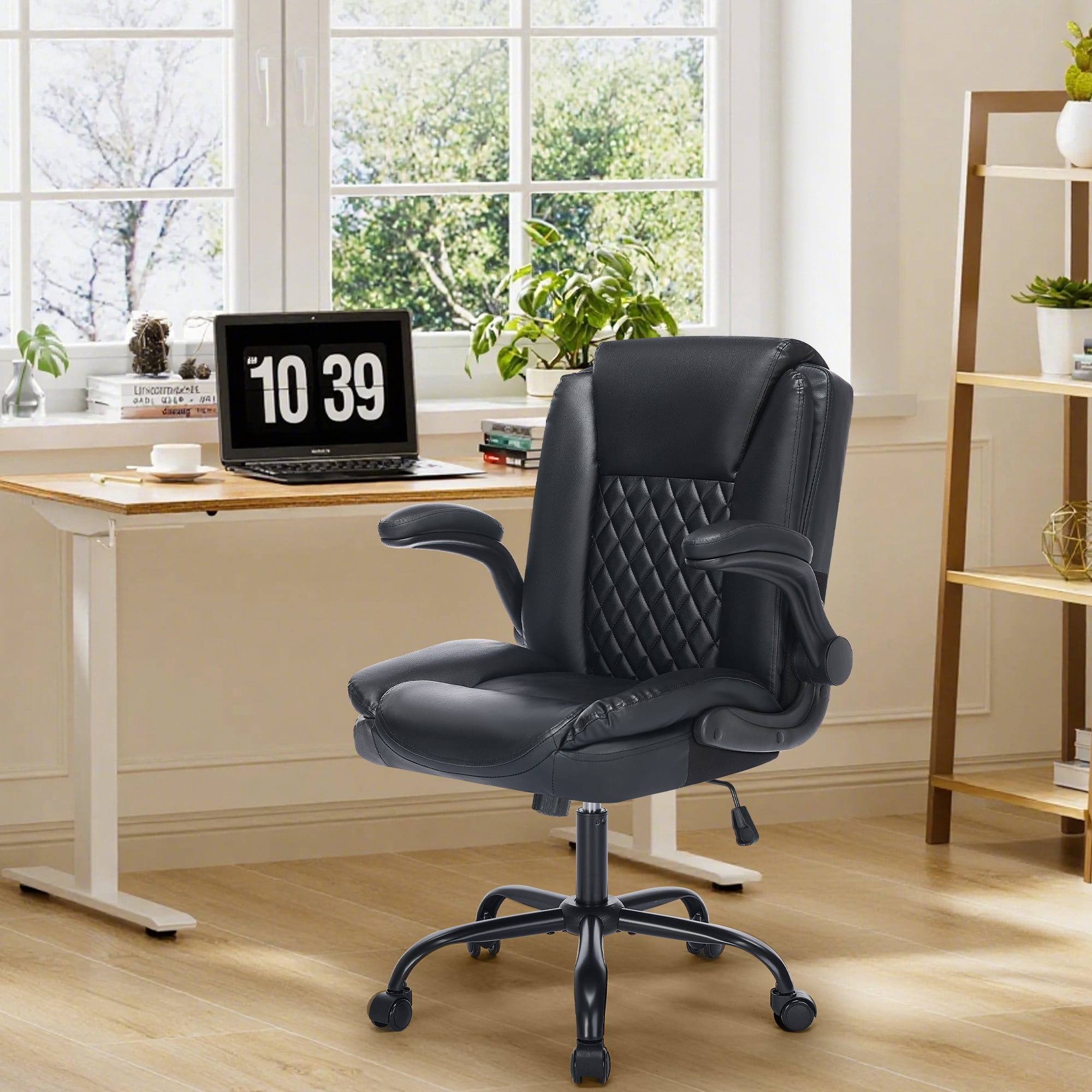 Fantasylab Executive Ergonomic 300LBS PU Leather Home Office Desk Chair, Computer Desk Chair with Adjustable Armrest,Black