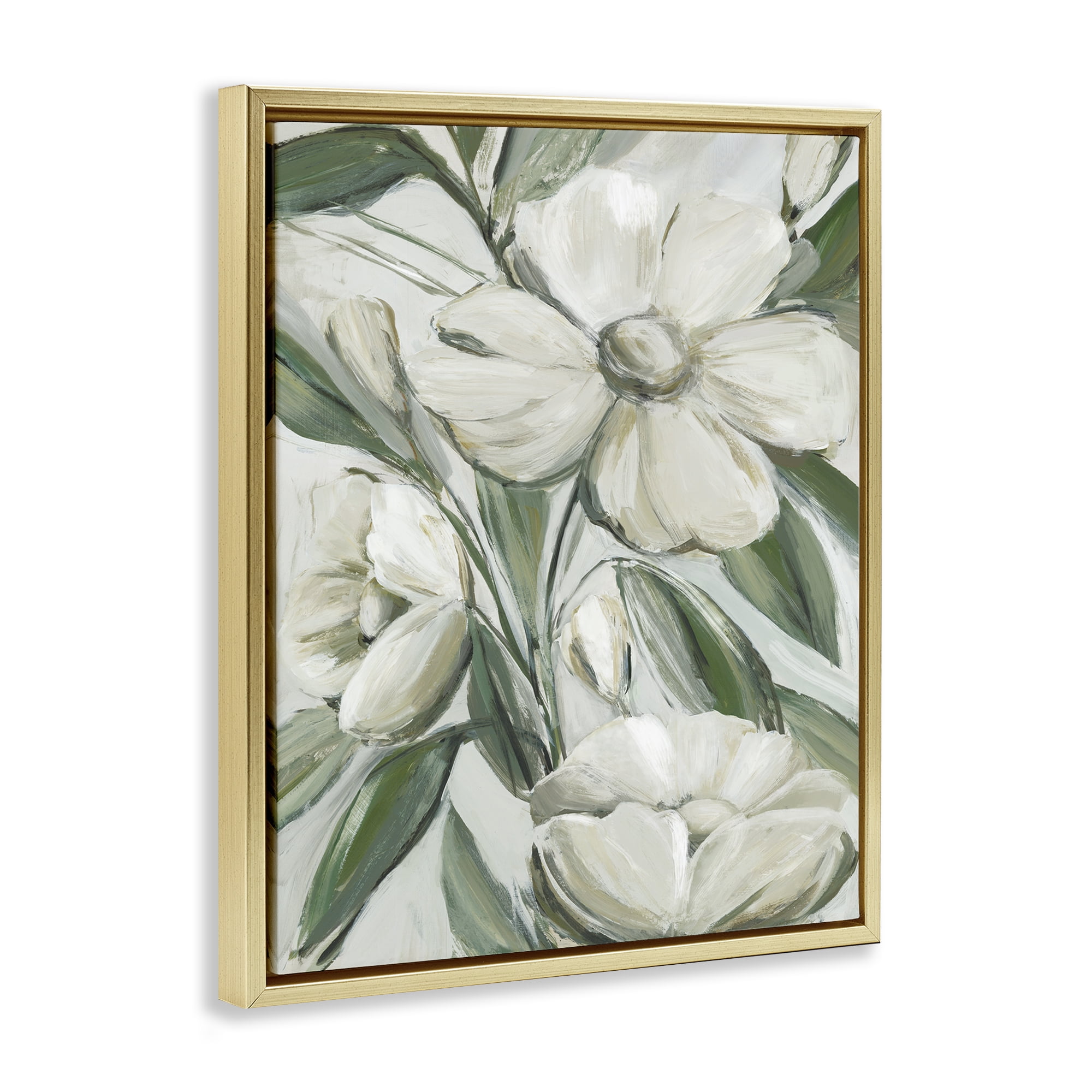 Stupell Industries Dogwood on Vines Plants & Flowers Painting Gold Floater Framed Canvas Art Print Wall Art, 17 x 21