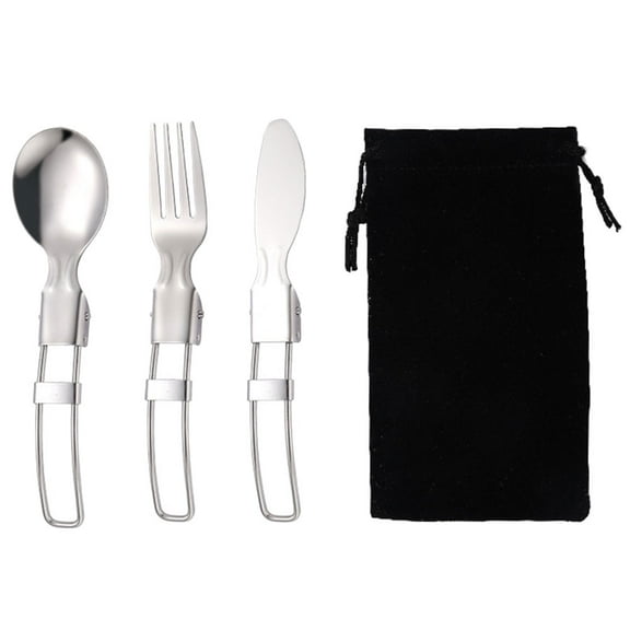 1 Set Portable Camping and Picnic Tableware Stainless Steel Fork Spoon