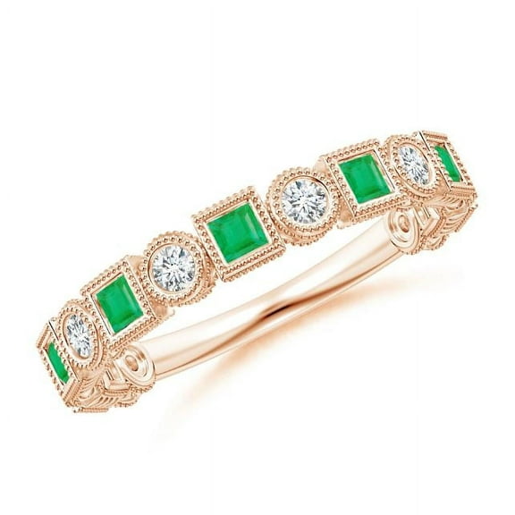 Square Shape Green Emerald CZ Diamond Eternity Band Ring Women 925 Sterling Silver Rose Gold Plated May Birthstone Christmas New Year Gift Gemstone Jewelry