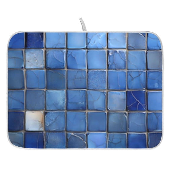Dish Drying Mat for Kitchen Counter 16x18/18x24 Dark Blue Square Absorbent Coffee Bar Mat Dish Drainer Rack Mat for Kitchen Counter