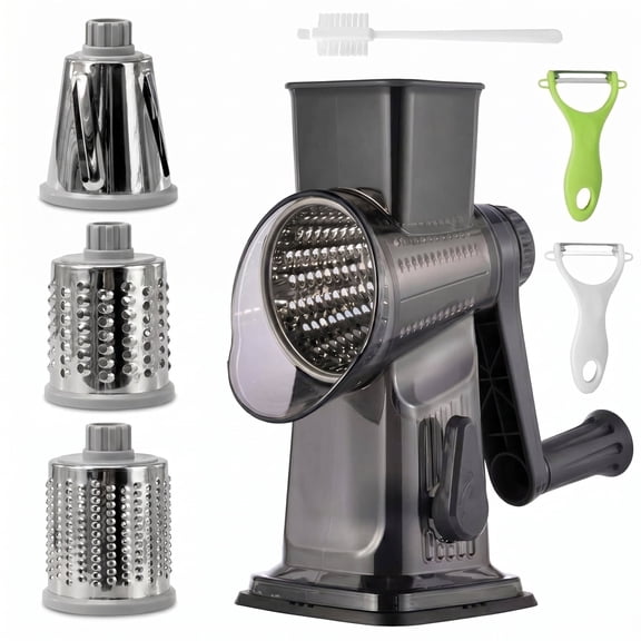 3-in-1 Rotary Hand Crank Cheese Grater, with 3 Different Stainless Steel Blades
