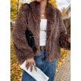 thumbnail image 5 of Female Faux Fur Coat Cropped Lapel Fur Jacket Long Sleeve Open Front Parka Outerwear Brown L, 5 of 7