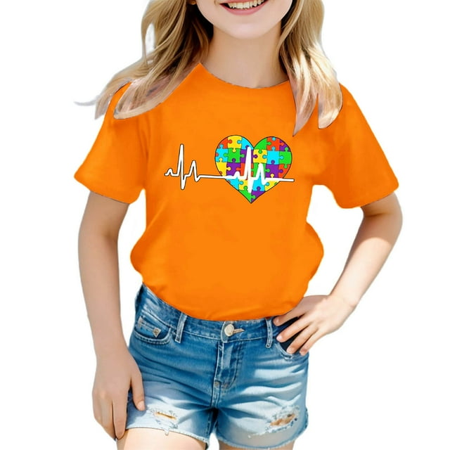Hiiyo T-Shirt Graphique pour Grandes Filles, Imprimé Lettre, Manches Courtes, Coton, Tailles 3-9