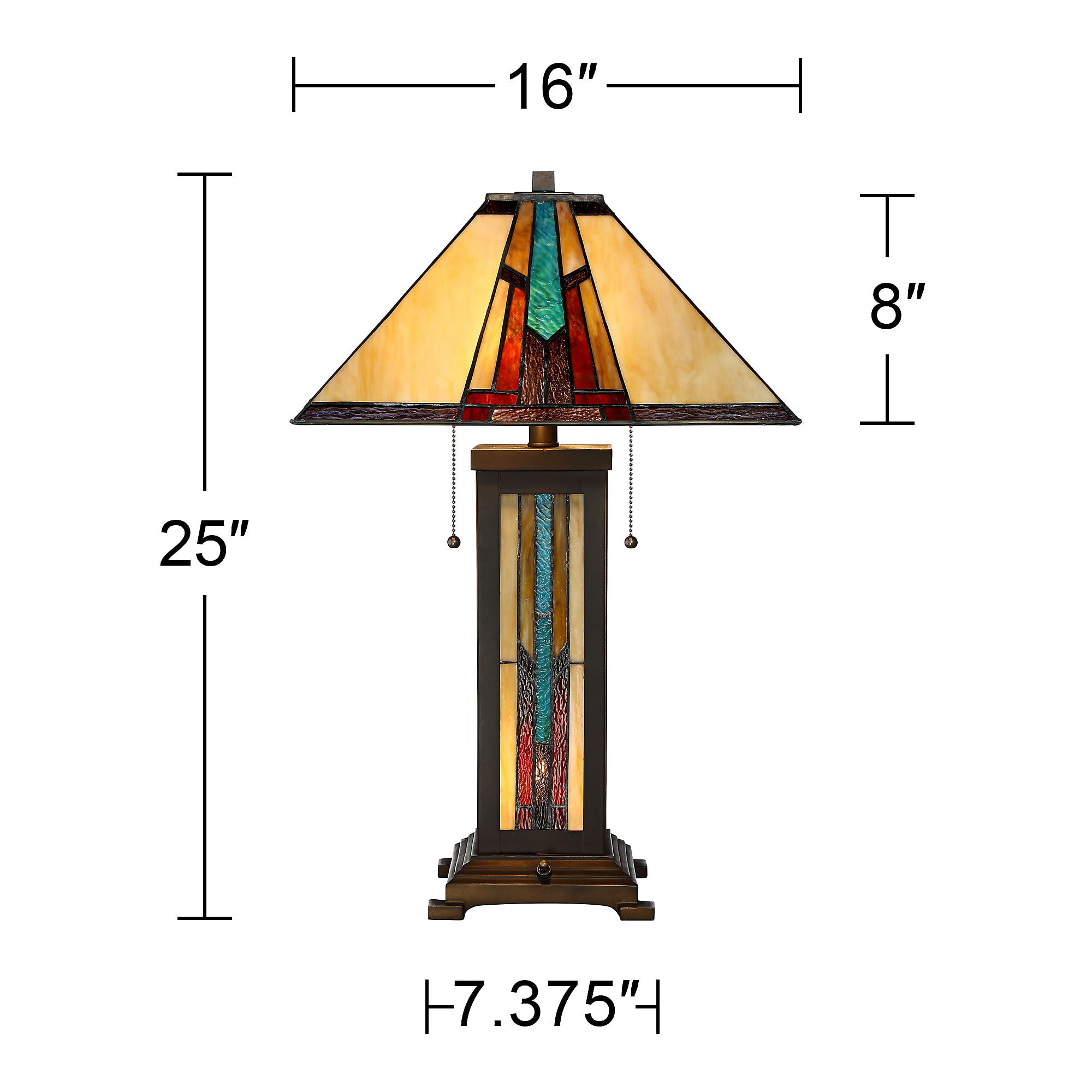 Robert Louis Tiffany Mission Table Lamp with Nightlight 25" High Bronze Stained Glass for Living Room Family Bedroom Bedside Nightstand