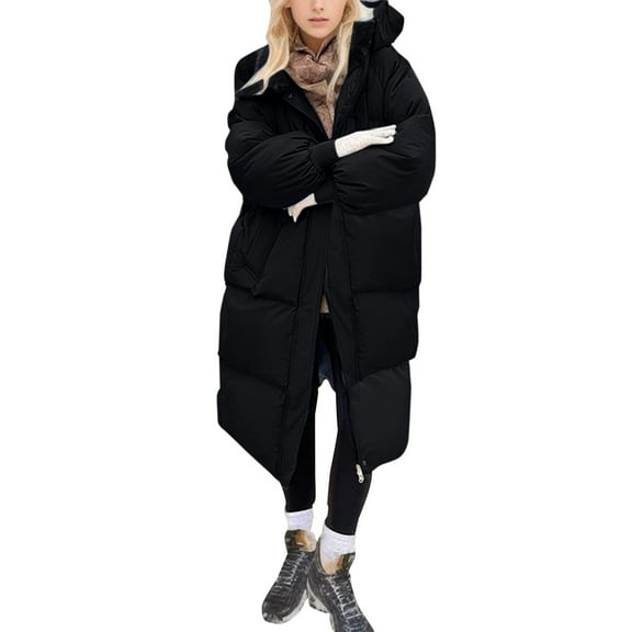 Wutalume Women's Solid Color Winter Thickened Loose Long Knee-length Cotton-padded Down Jacket Coat, Warm and Cozy, Oversized Design, Perfect for Extreme Cold Weather,Black L