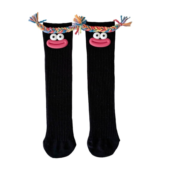ZCNKMX Girls Cute Funny Mid Calf Socks With Colorful Big Mouth Braid Decor, Playful Novelty Long Casual Socks For Kids Daily Matching Black One Size