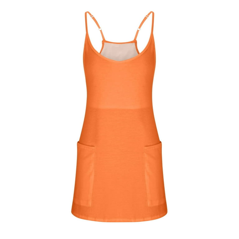 TQWQT Womens Dresses with Pockets Workout Onesie Dress with Built In Bike  Shorts Tennis Dress Sleeveless Mini Dress Orange S