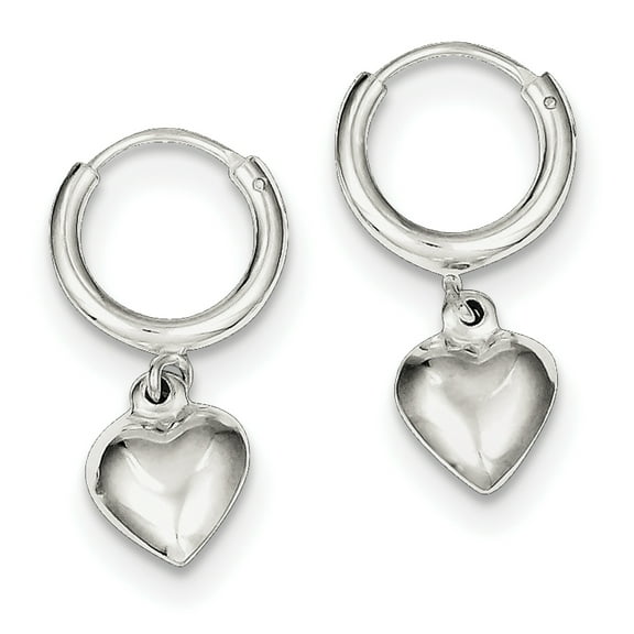 Primal Silver Sterling Silver Puff Heart Dangle Hoop Earrings