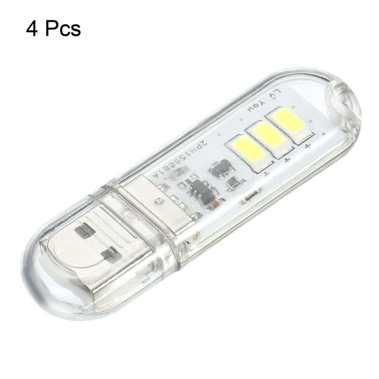Uxcell 0.5W Mini USB LED Light 6000-6500k Slim LED Light Stick Clear White 4 Pack, Size: Small