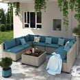 thumbnail image 4 of Amopatio 9 Pieces Patio Conversation Set, Outdoor Sectional PE Rattan Wicker Furniture Seat,Peacock Blue, 4 of 10