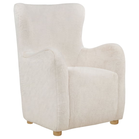 Coaster Thornton Faux Fur Upholstered Wingback Lounge Accent Chair, Ivory