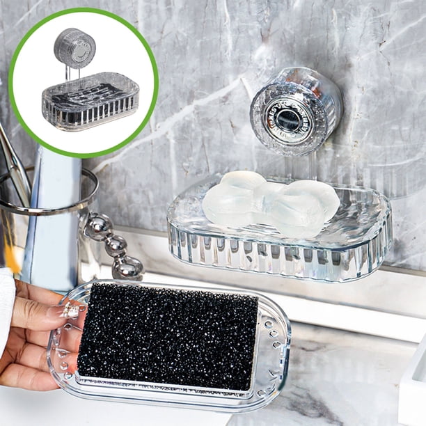Jabonera de Pared, Estante de Drenaje de Doble Capa, Fácil de Instalar, con Ventosa, Organizador de Baño Que Ahorra Espacio, Solución de Limpieza Versátil, Uso Doméstico, Incluye Esponja.