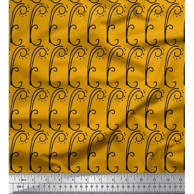 Soimoi Gold Rayon Fabric Tendril & Abstract Print Sewing Fabric Yard 56 Inch Wide