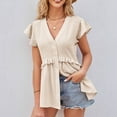 thumbnail image 6 of Women's Loose Casual Hollow Leaf Sleeve V-neck Short Sleeved Shirt Top, Elegant and Lightweight, Perfect for Summer, Casual Outings, Beach, Vacation, Comfortable and Stylish V-neck Blouse, 6 of 9