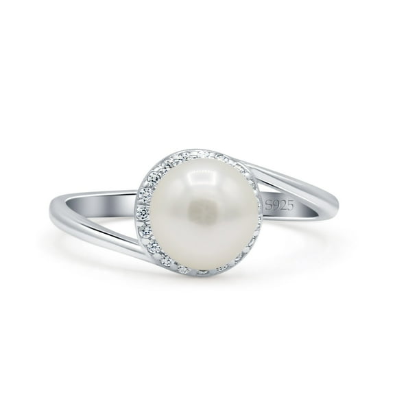 Art Deco Round Wedding Ring Simulated Pearl 925 Sterling Silver Size 5