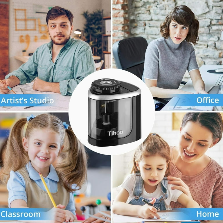 Tihoo Electric Pencil Sharpener for Colored Pencils, Battery Operated  Pencil Sharpeners for No.2 and 6-12mm Pencils, Double Hole for Office  School