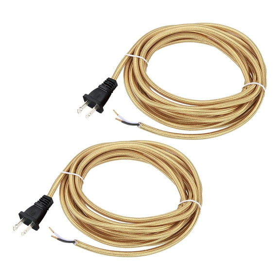 Uxcell 12Ft 18/2 Cloth Covered Lamp Cord with Plug, 2 Pcs Vintage Electrical Lamp Cord with Stripped Ends for Extension Wiring DIY Repairing, Light Gold