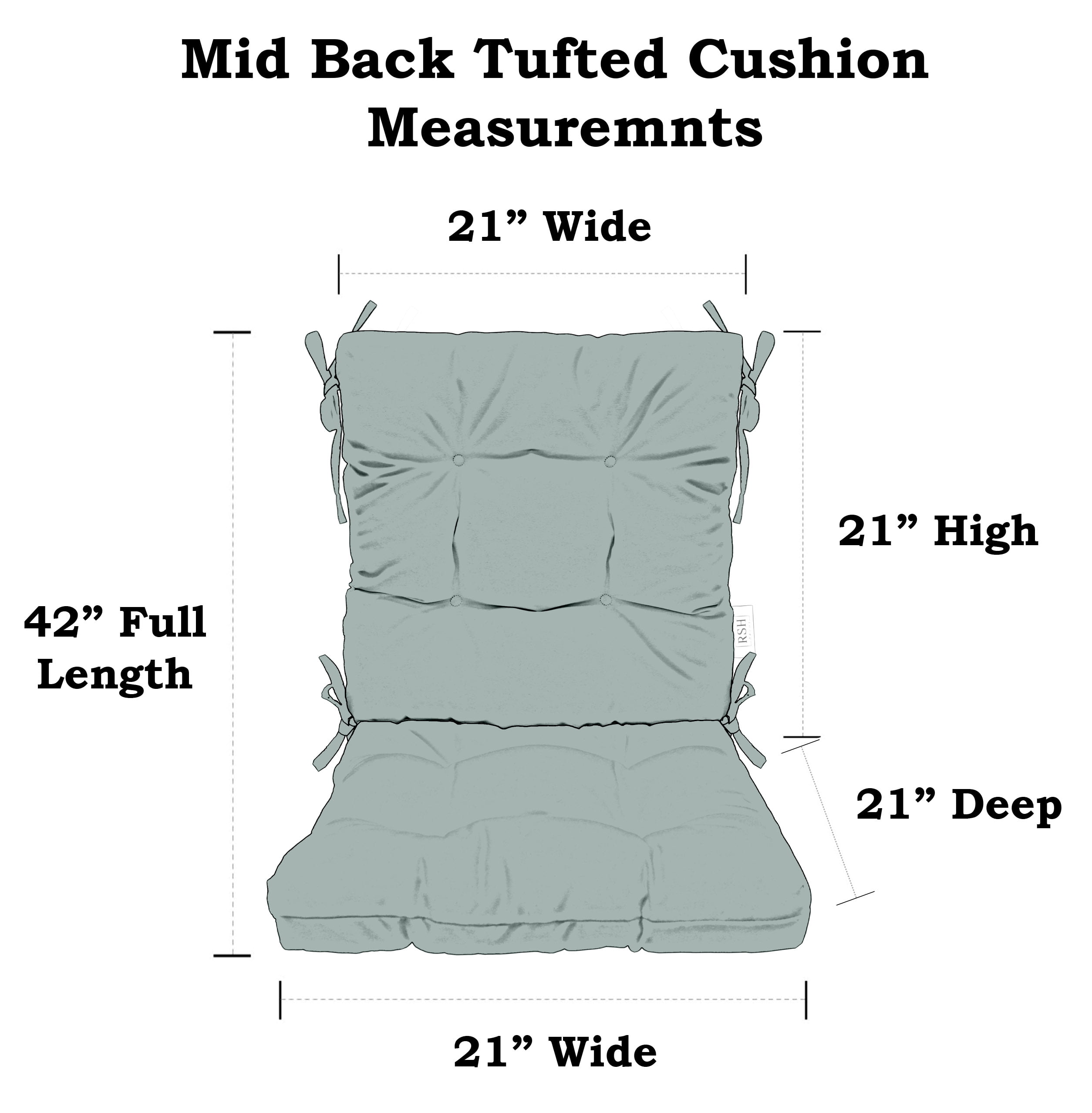 RSH Décor Indoor Outdoor Tufted Mid Back Chair Cushion, Grey
