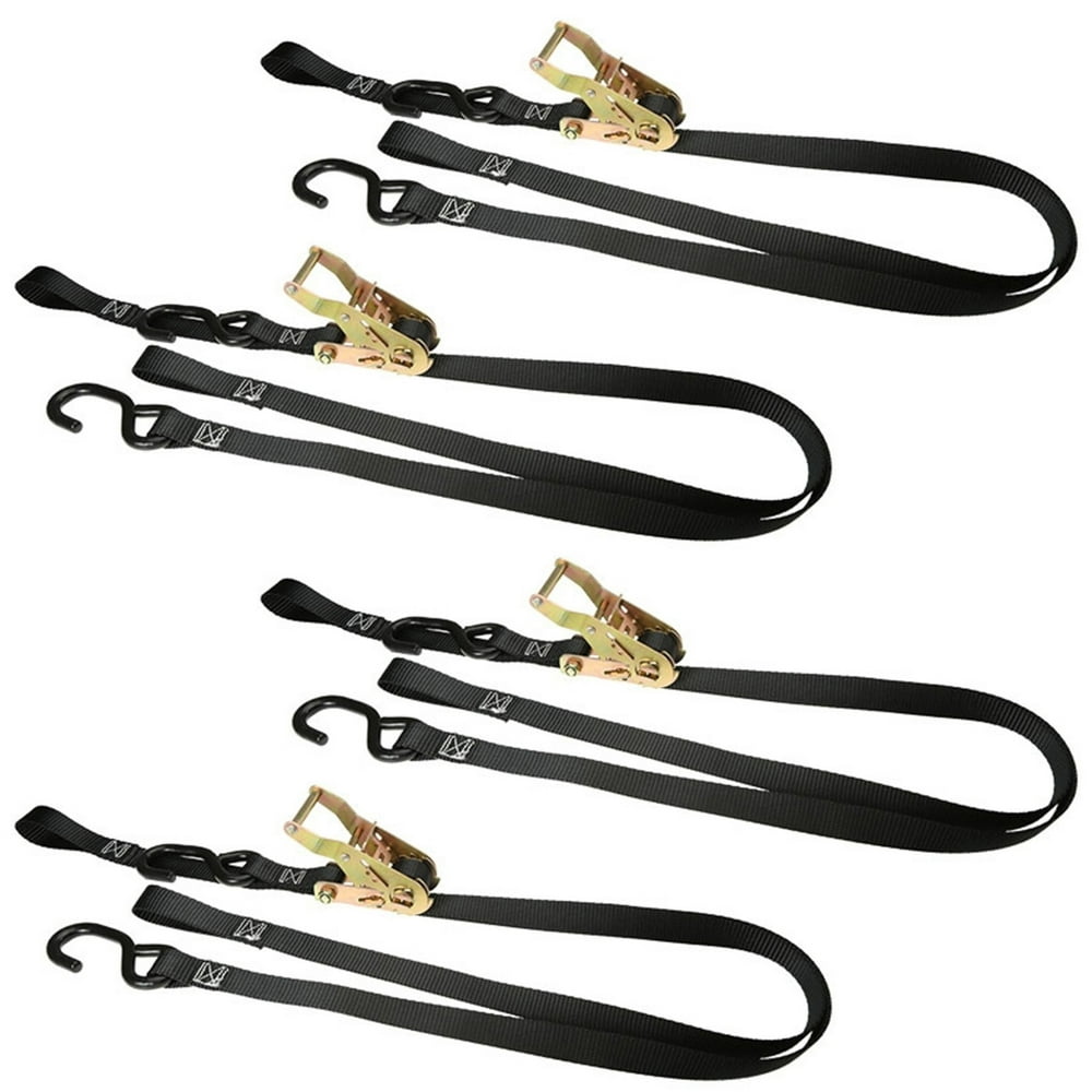 1" x 7' Motorcycle Ratchet Strap with Handlebar Strap & S-Hooks - 4