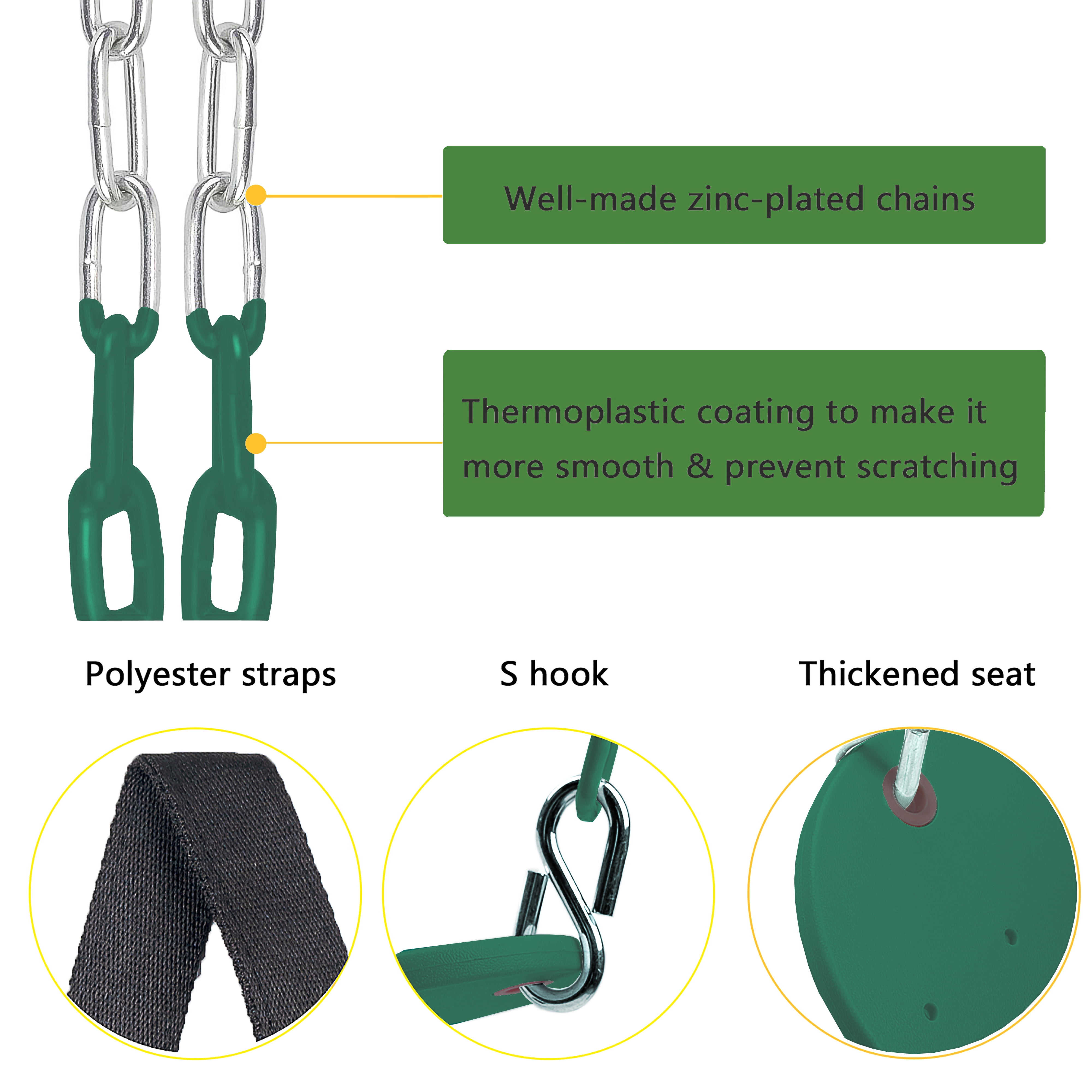 KINSPORY Toddler & Child Swing Seat, Heavy-Duty High Back Fully Assembled, Iron Chain Eva Swing for Indoor/Outdoor, Hanging Tree Straps（Green）