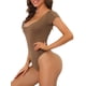 thumbnail image 4 of INSPIRAR CHIC Body de Cuello Cuadrado para Mujeres del Día de la Madre, Camiseta de Manga Corta, Leotardo, Parte Inferior Breve, Tops M Marrón, 4 of 6